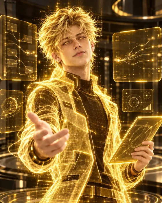 Rafael, shown as a golden figure guiding the viewer with an open hand